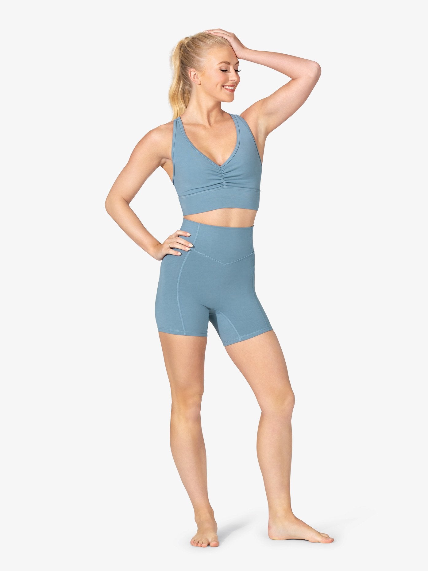 Women's seamless front bamboo light blue shorts 