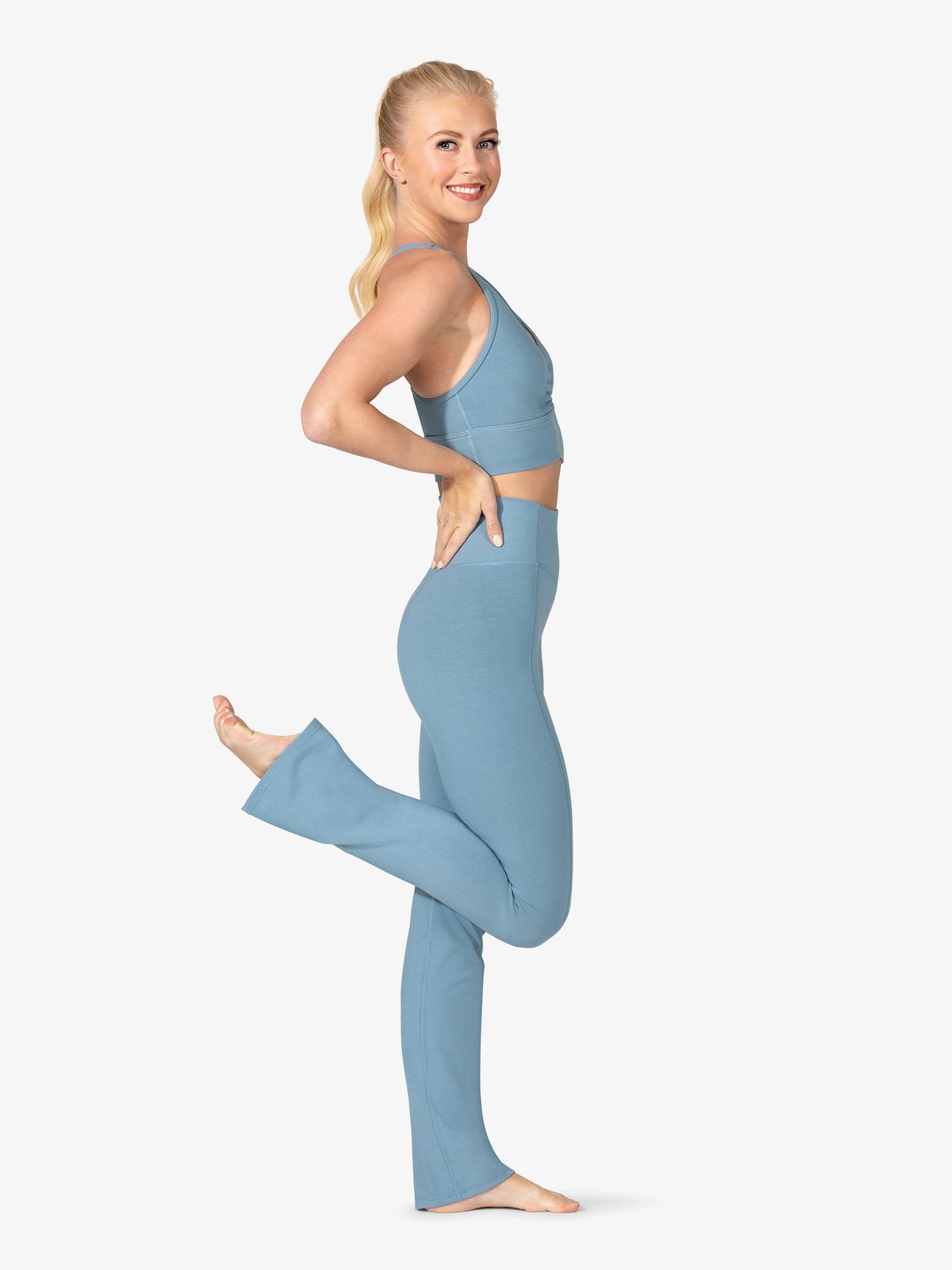 Women's straight cut bamboo light blue leggings 