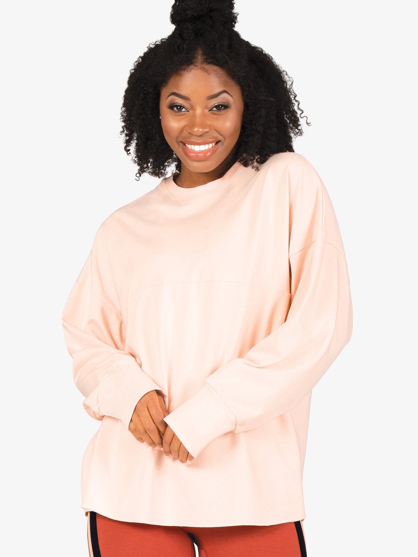 Women's bamboo long sleeve pullover pink top 