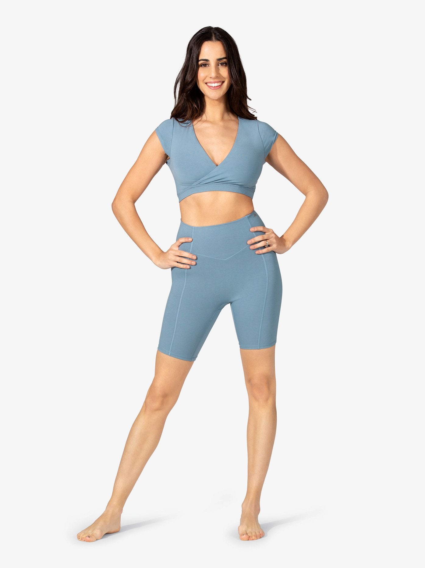 Women's cap sleeve bamboo light blue crop top 