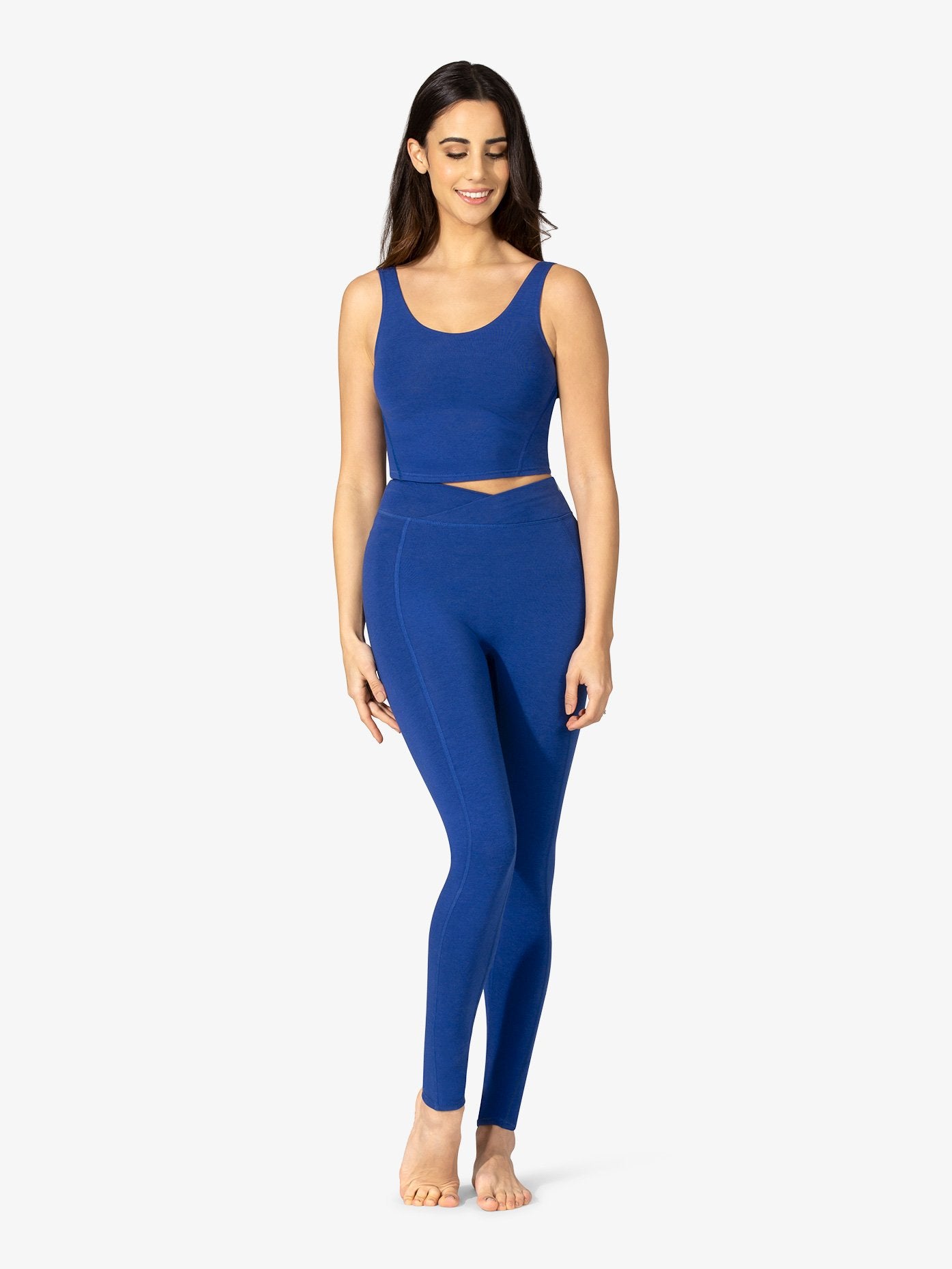 Women's bamboo cross-over full-length blue leggings