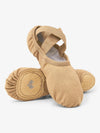 Girls' canvas tan ballet shoes with nylon spandex insert and split sole for enhanced flexibility and comfort