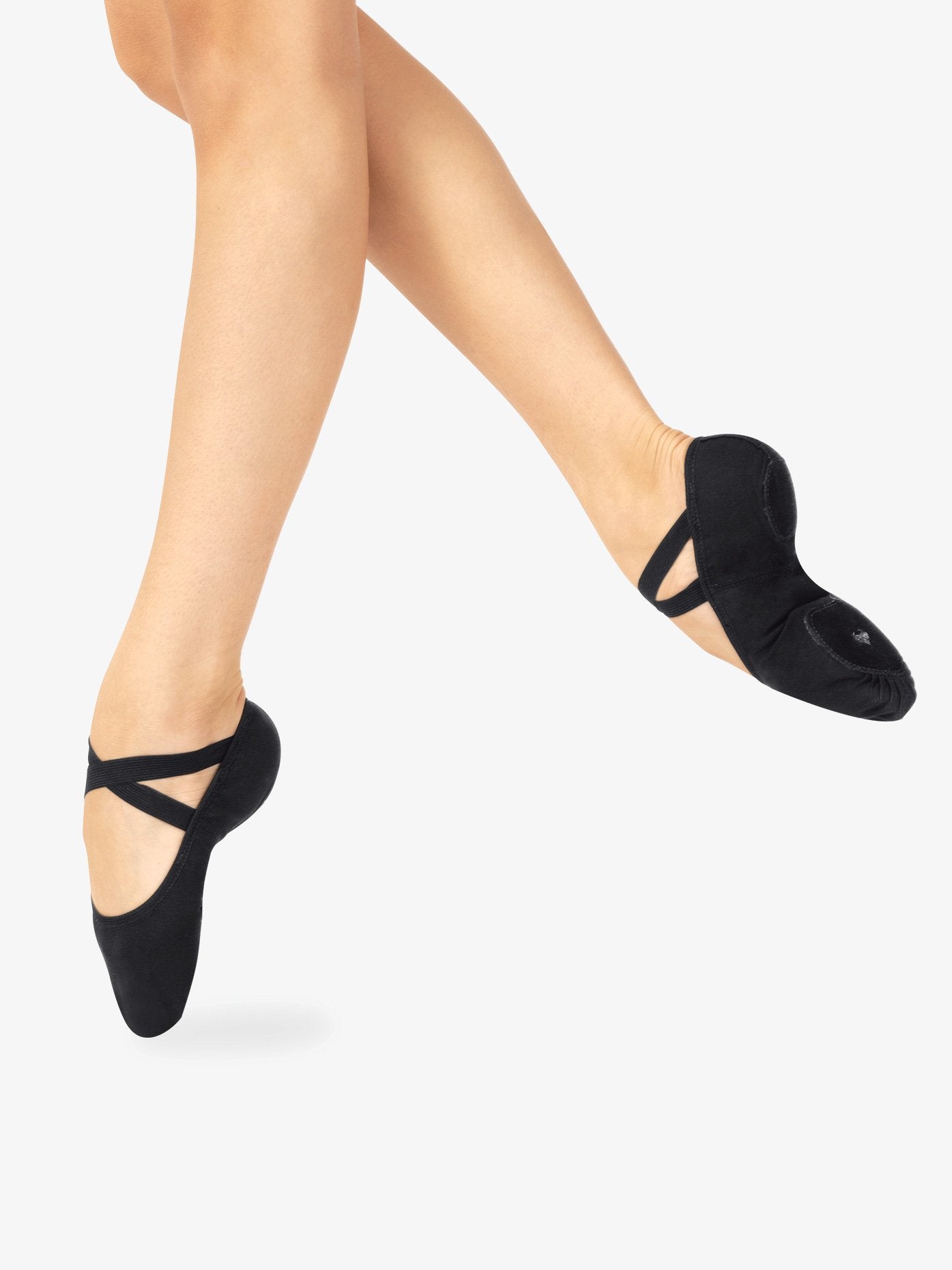 Womens Stretch Canvas Split Sole Black Ballet Shoes