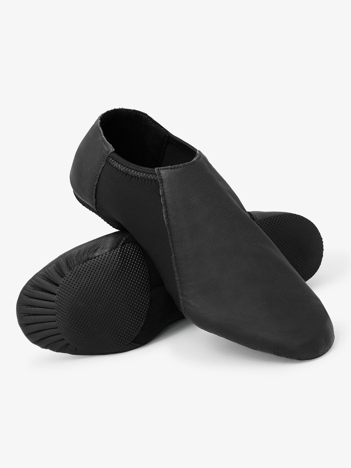 Black leather jazz shoes for women with neoprene insert