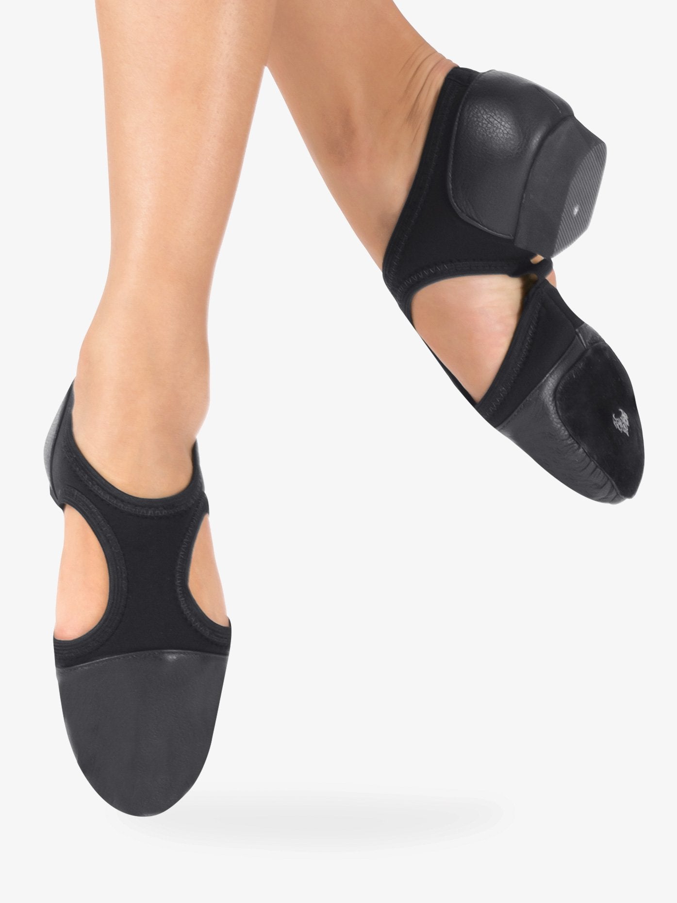 Women's black leather and neoprene modern teaching shoes with comfortable and versatile design