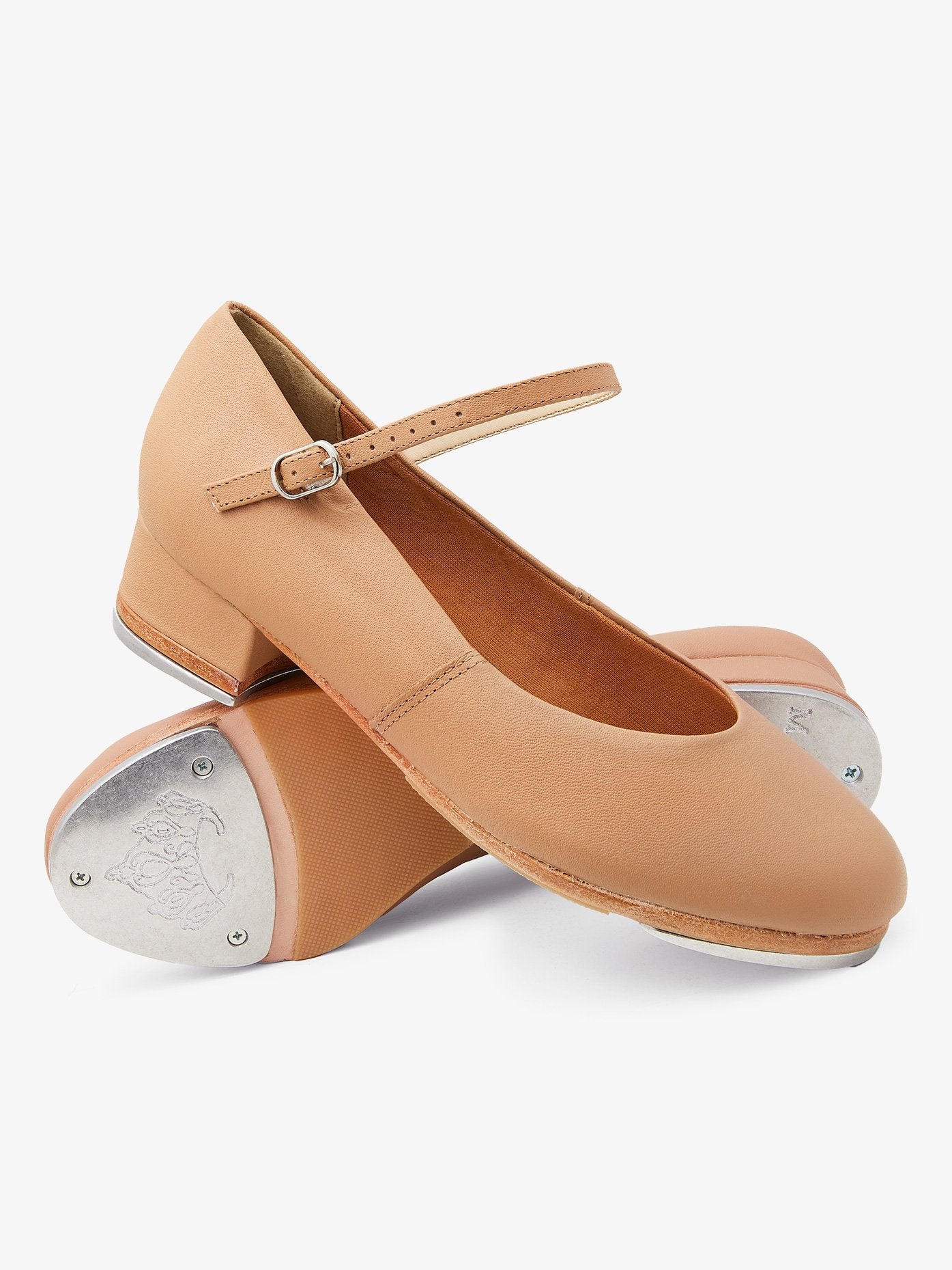 Women's soft leather Mary Jane buckle tan tap shoes 