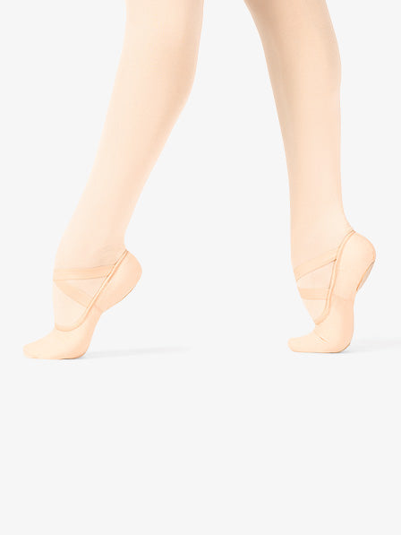 Women's light pink vegan stretch canvas ballet shoes with flexible and sustainable design