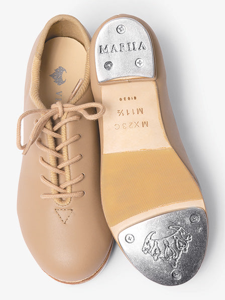 tan lace-up leather tap shoe