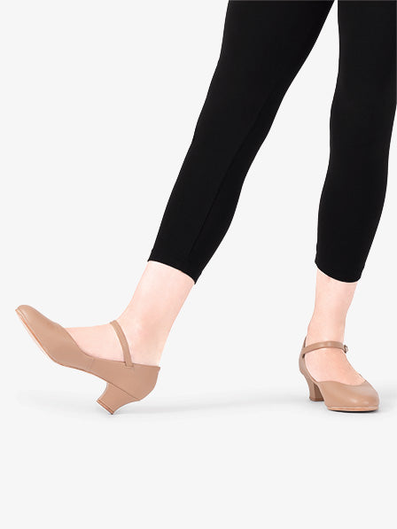 Tan leather character shoe with low heel for dancers