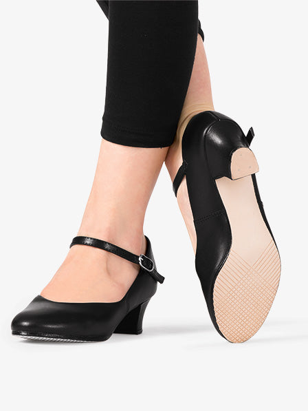 Black leather character shoe with low heel for dancers