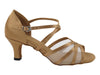 Brown Satin & Flesh Mesh ballroom heels: chic and breathable footwear