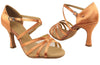 Tan satin and flesh mesh ballroom heels: elegant fusion of style and comfort