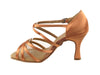 Tan Satin & Flesh Mesh ballroom heels: graceful and breathable footwear