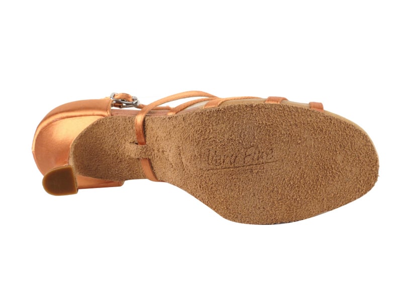 Tan Satin & Flesh Mesh ballroom heels: graceful and breathable footwear