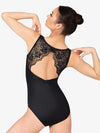 Black Women's Scallop Lace Boat Neck Tank Leotard 