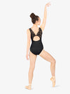 Womens Scallop Lace Pinch Front Leotard in Black