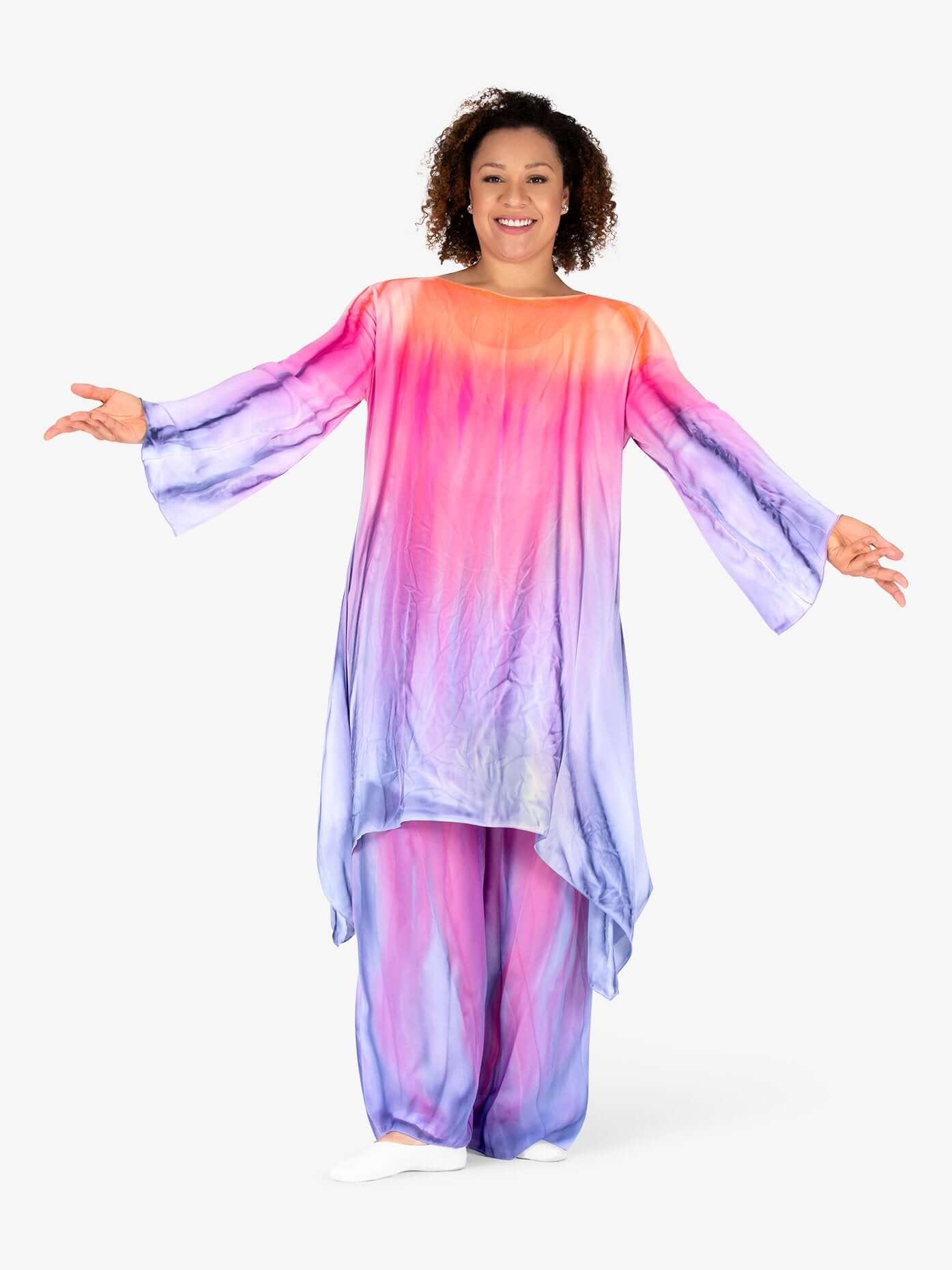 Women's hand-painted multicolor worship long sleeve tunic