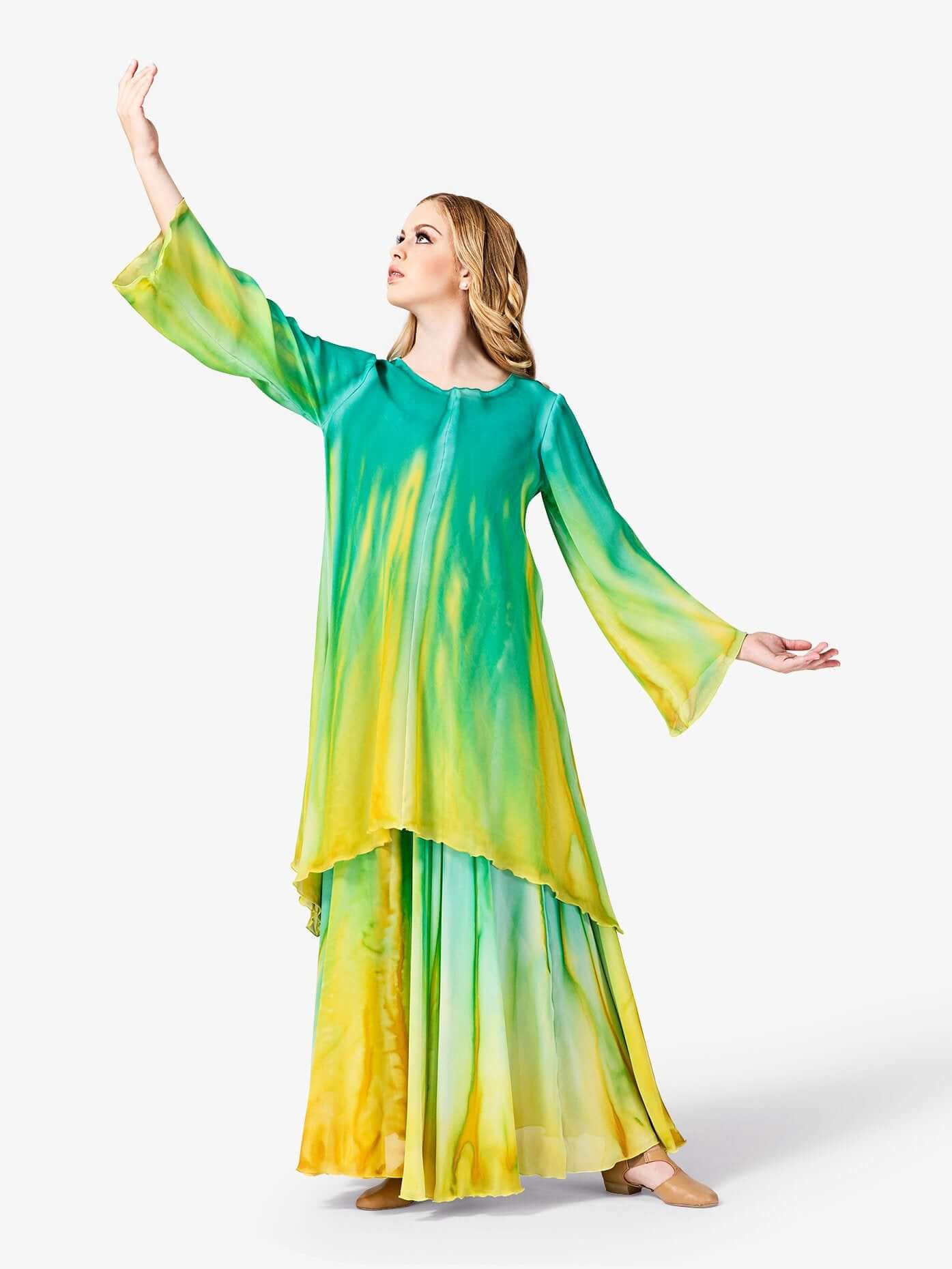 Women's hand-painted multicolor worship long sleeve tunic