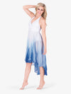 Women's hand-painted blue and white high-low lyrical dress with artistic design