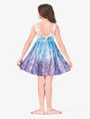 Girl's hand-painted lace lyrical dress in teal and purple with artistic detailing