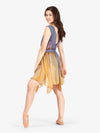 Women's hand-painted multicolor V-back dress with stylish belt accent