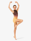 Tan women's hand-painted halter shorty unitard with artistic detailing