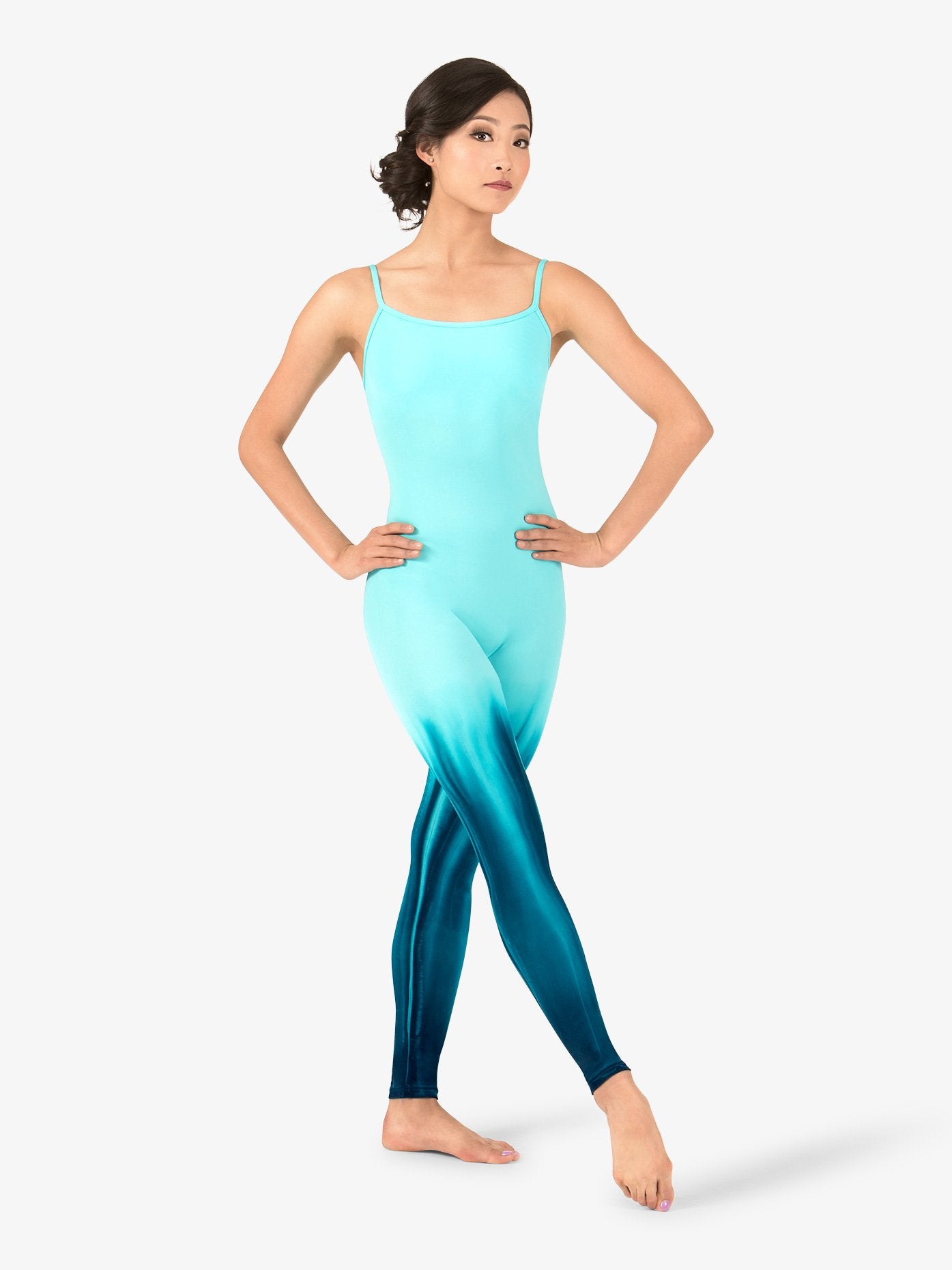 Blue hand-painted camisole unitard for women