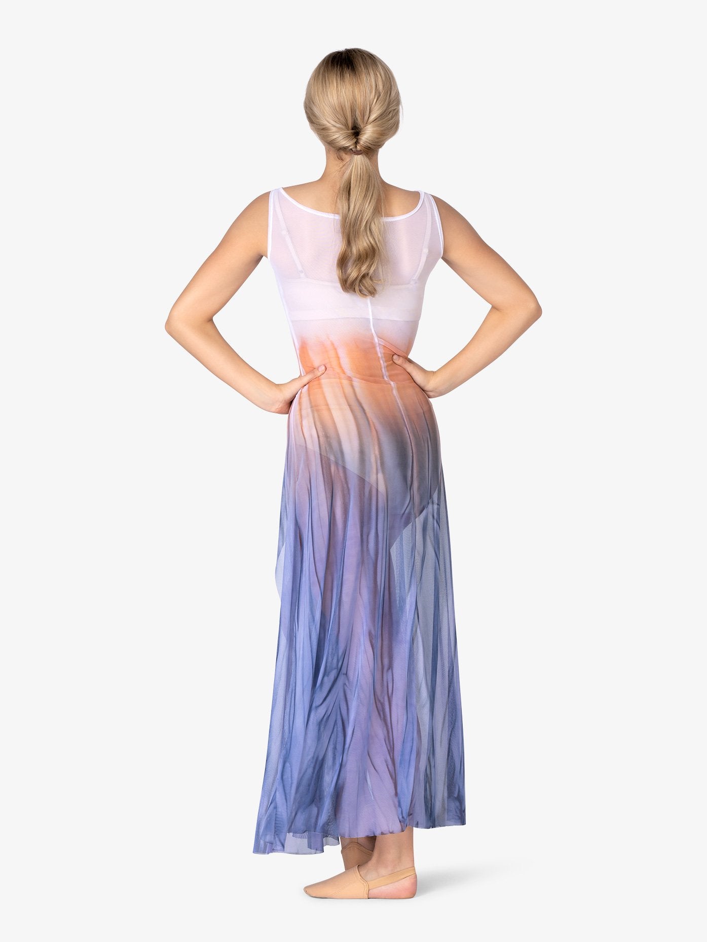 Women's hand-painted long tank mesh lyrical dress with intricate artistic design