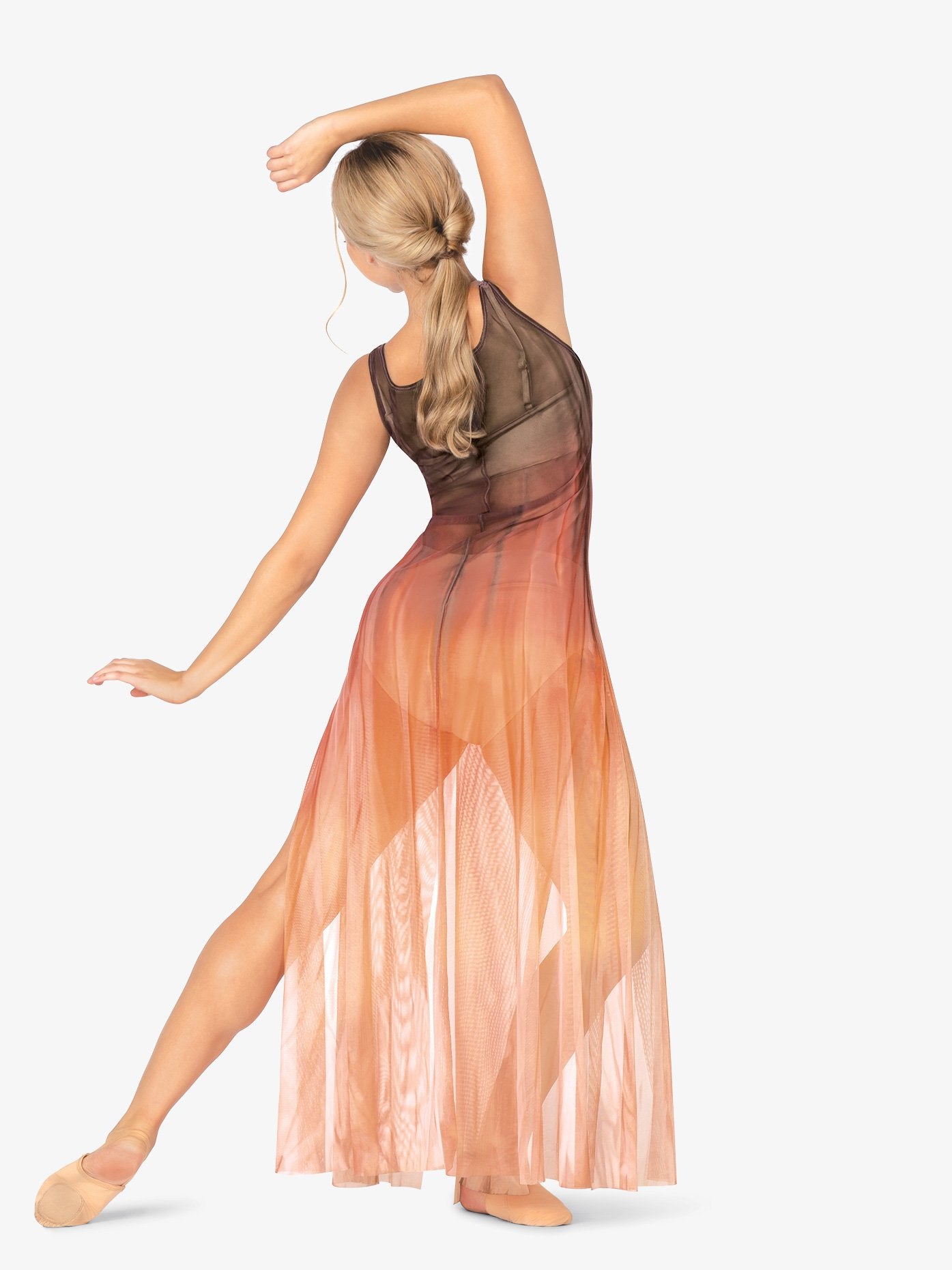 Women's hand-painted long tank mesh lyrical dress with intricate artistic design