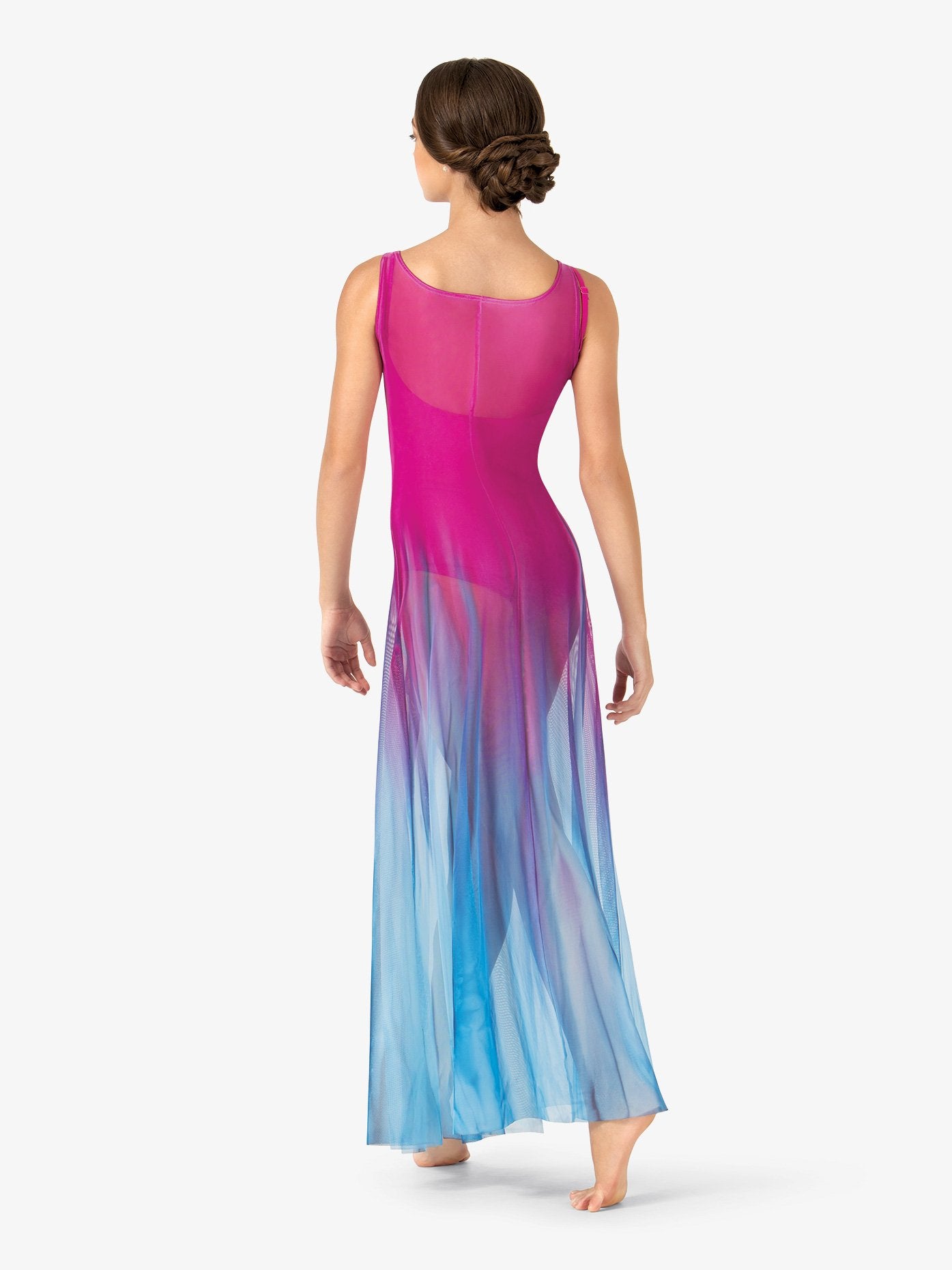 Women's hand-painted long tank mesh lyrical dress with intricate artistic design