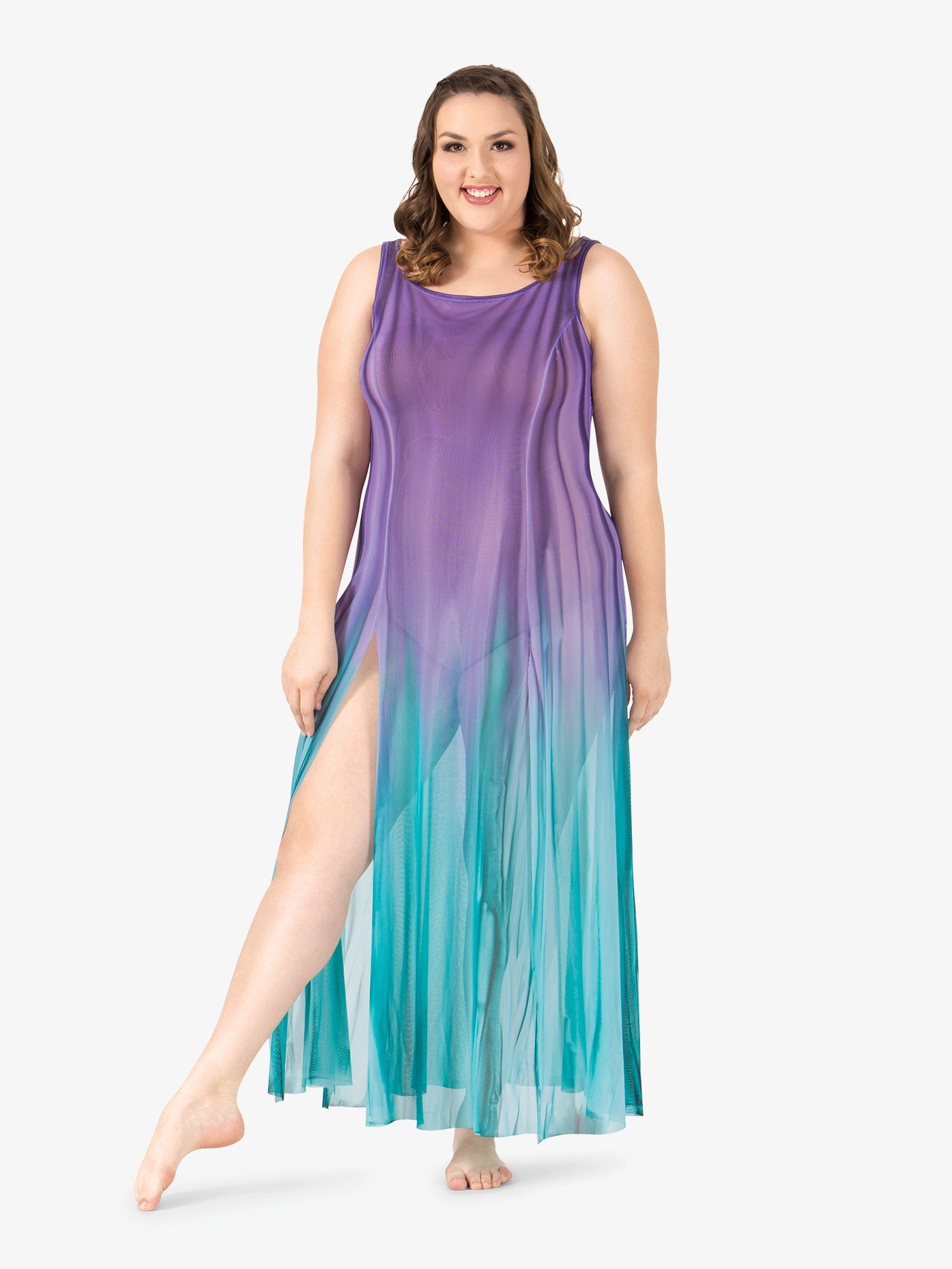 Women's plus size hand-painted long tank mesh lyrical dress