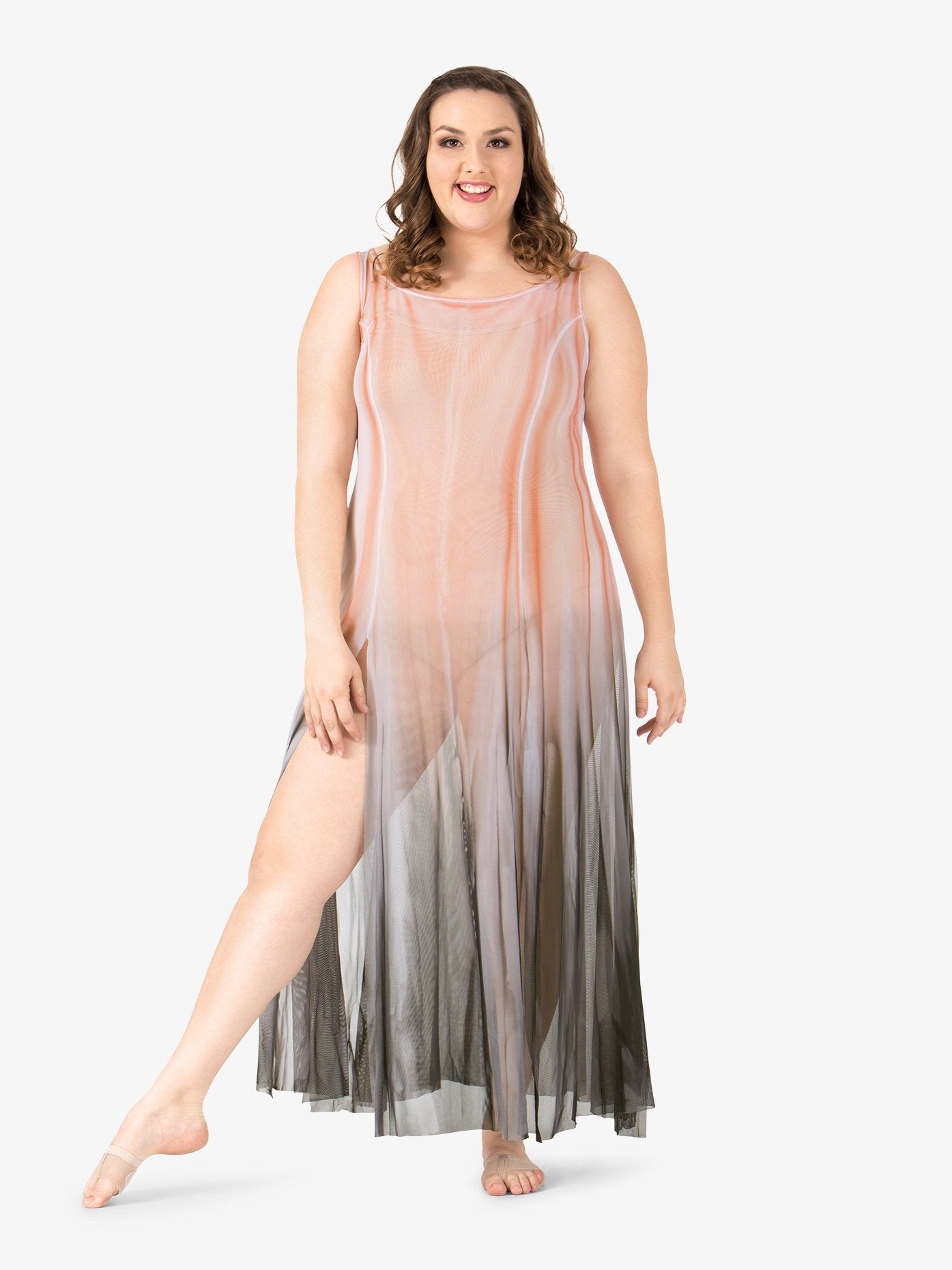 Women's plus size hand-painted long tank mesh lyrical dress