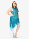 Women's plus size blue hand-painted asymmetrical tank lyrical dress featuring unique artistic design