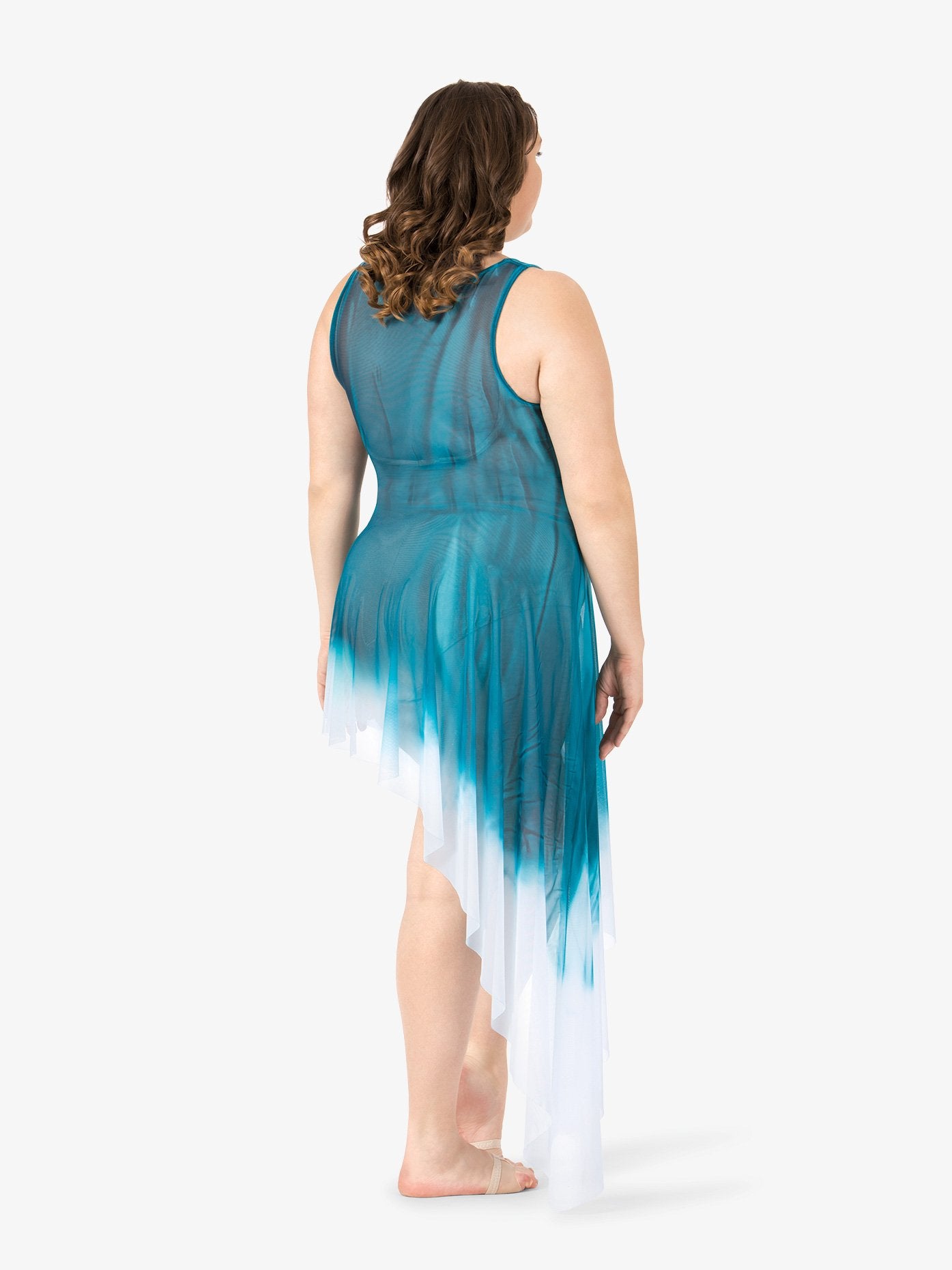 Women's plus size blue hand-painted asymmetrical tank lyrical dress featuring unique artistic design