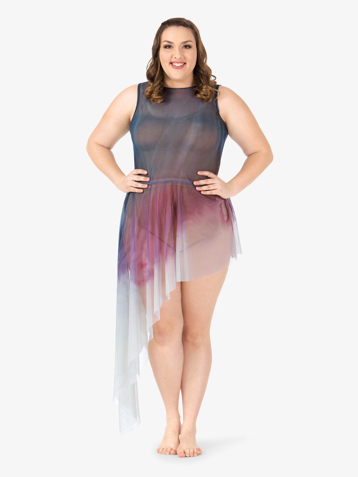 Women's plus size hand-painted asymmetrical tank lyrical dress featuring unique artistic design