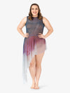 Women's plus size hand-painted asymmetrical tank lyrical dress featuring unique artistic design