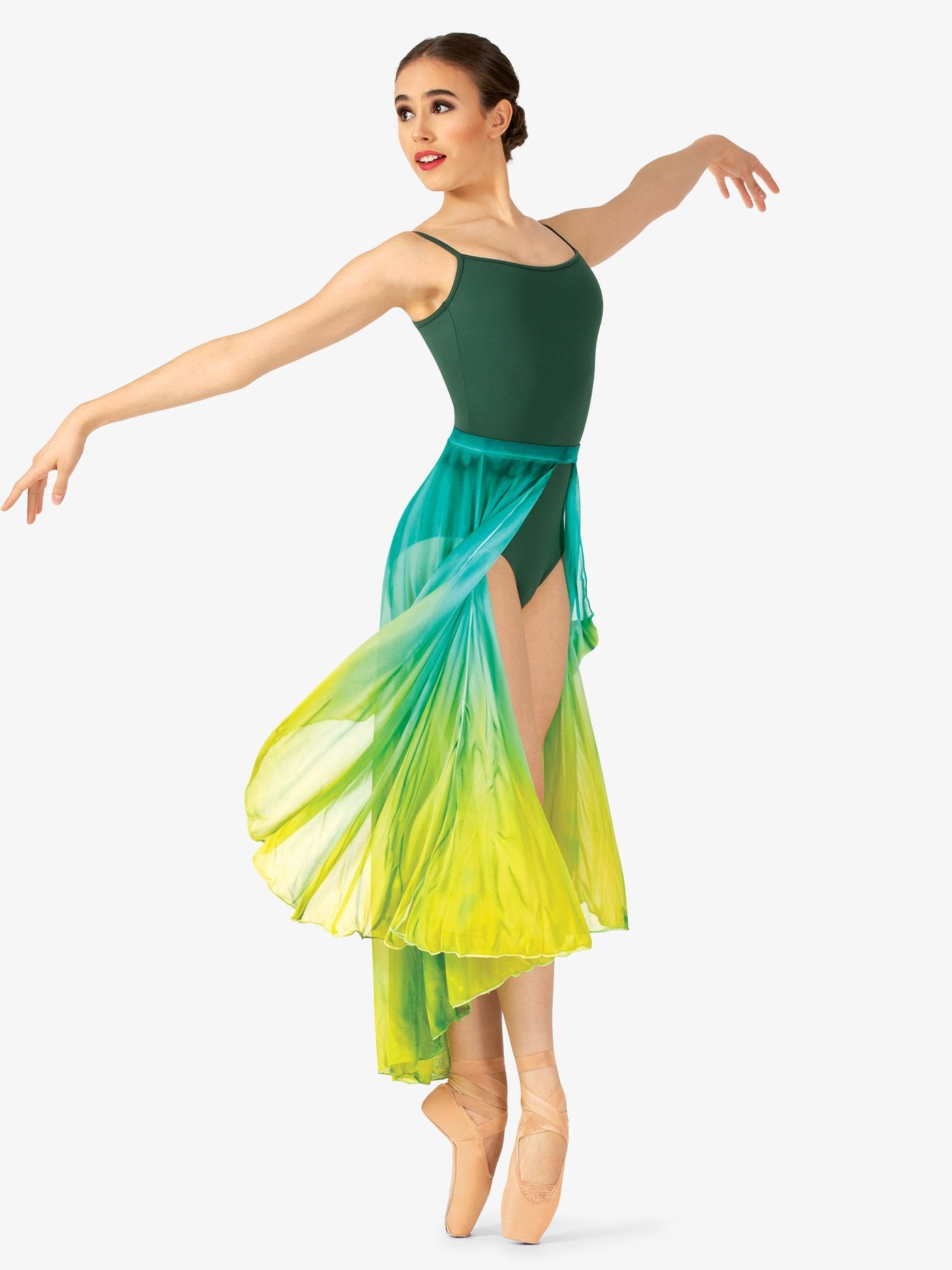 Hand-painted green women's high-low lyrical skirt