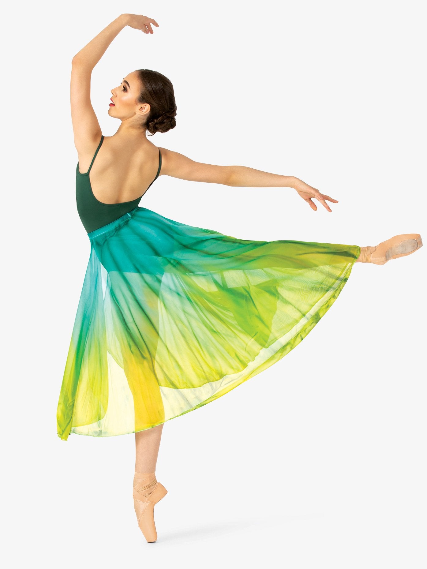 Hand-painted green girls' high-low lyrical skirt