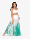 Hand-painted white and green women's long lyrical skirt