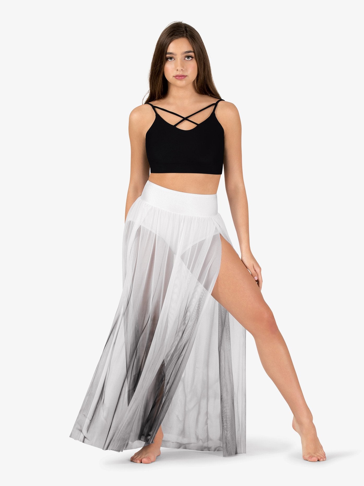 Hand-painted white and black women's long lyrical skirt