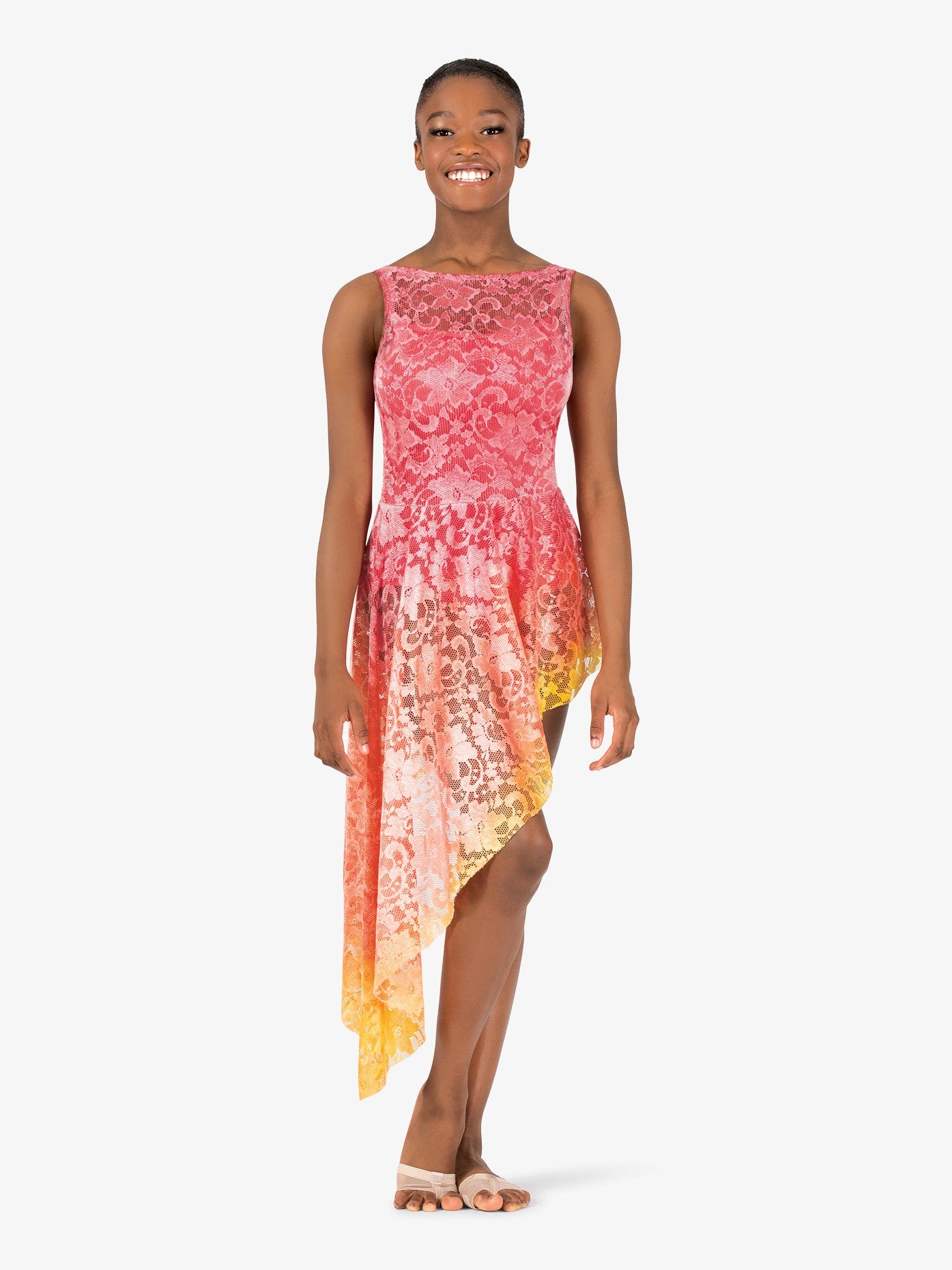 Hand-painted pink and yellow women's lace tank lyrical overdress