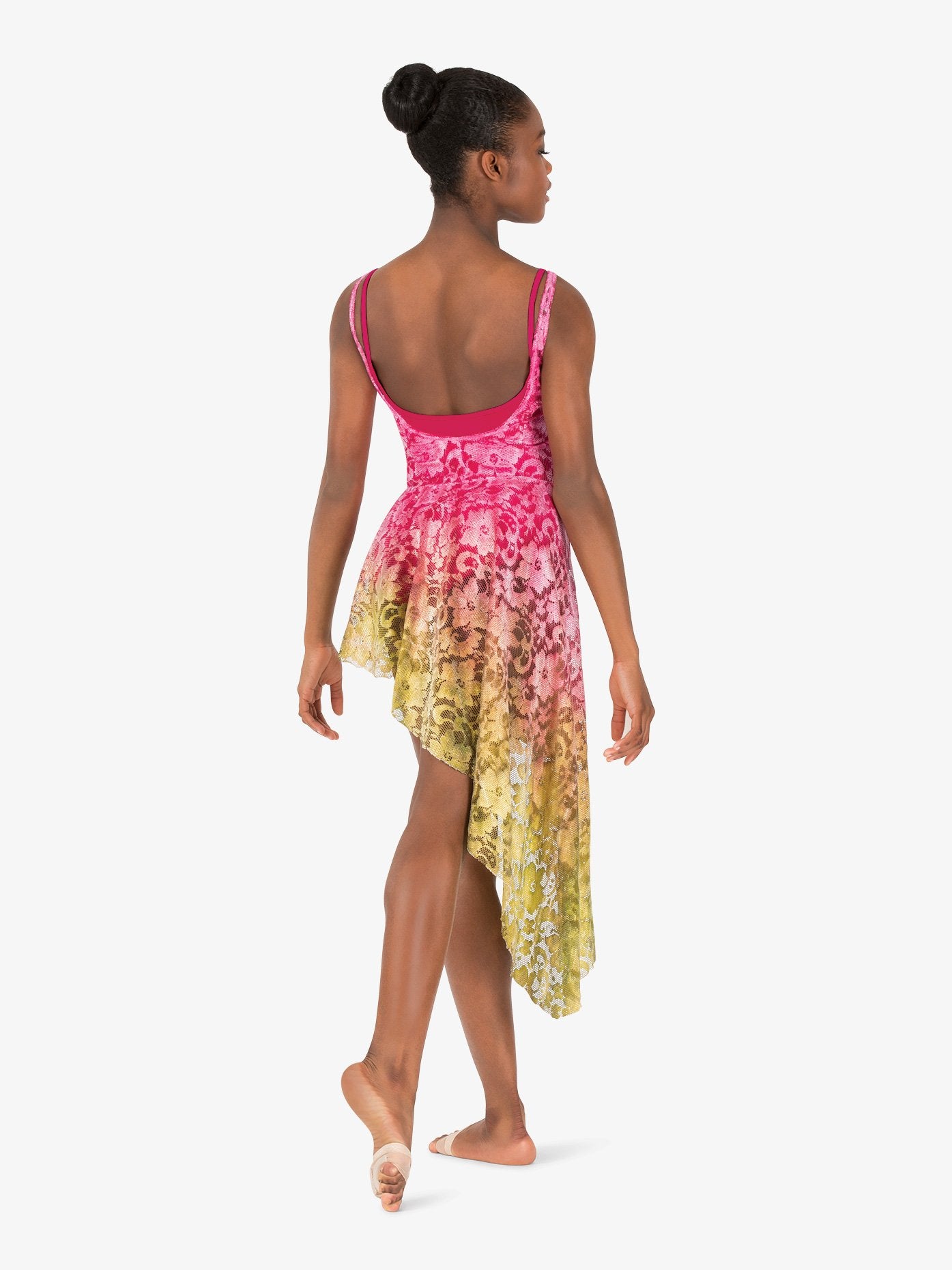 Hand-painted pink and yellow women's lace tank lyrical overdress