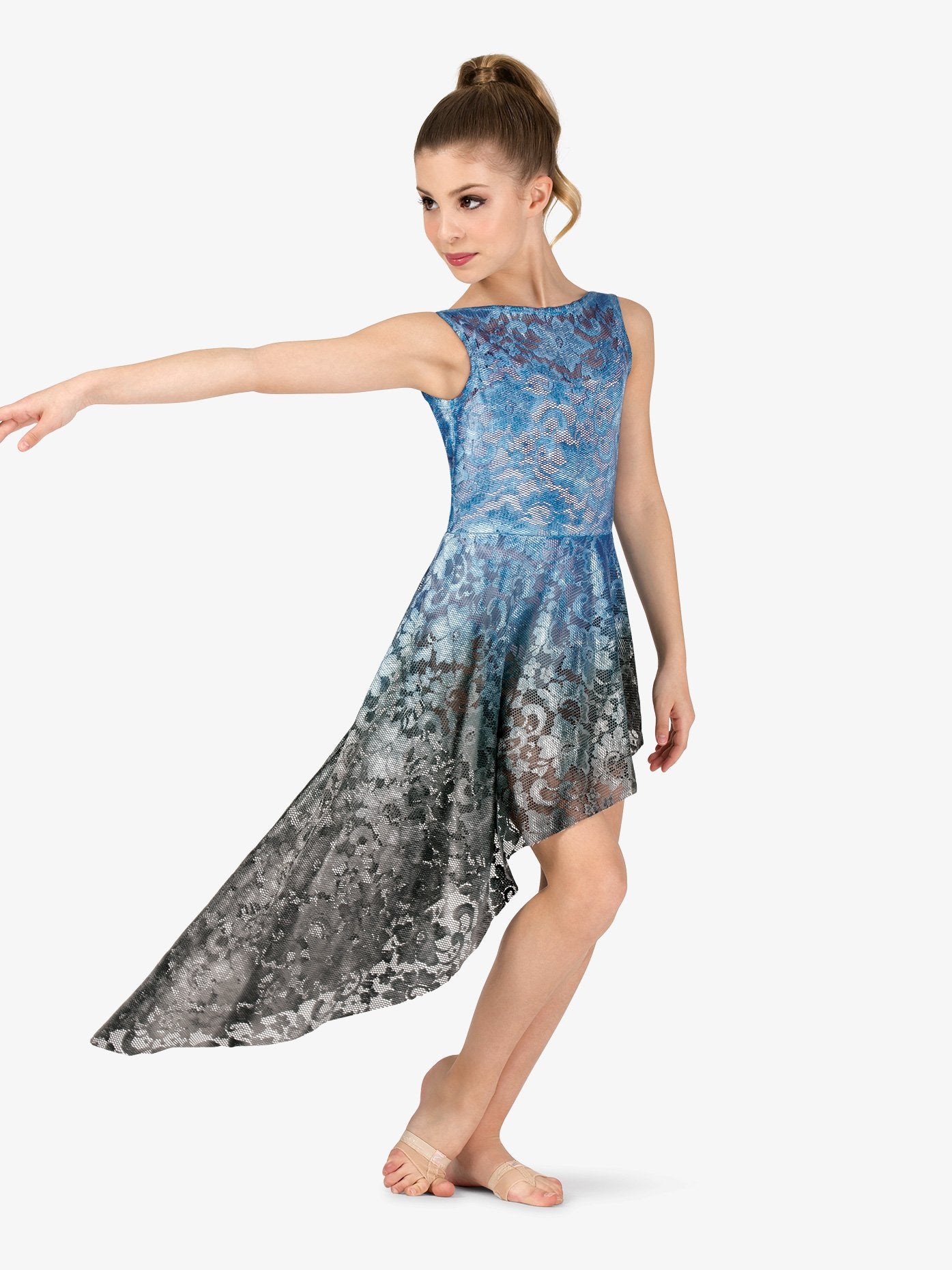 Blue and green girls' hand-painted lace tank lyrical overdress