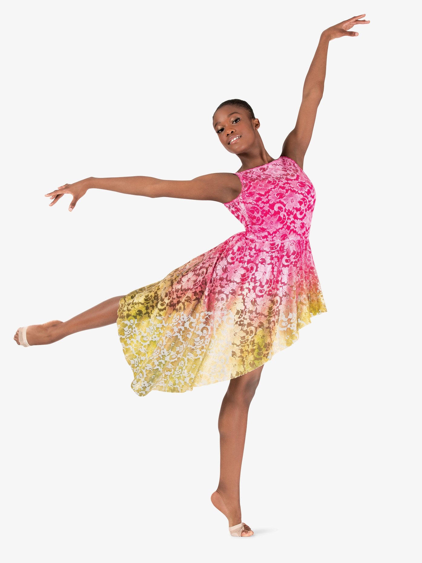 Hand-painted pink and yellow lace tank lyrical overdress for girls