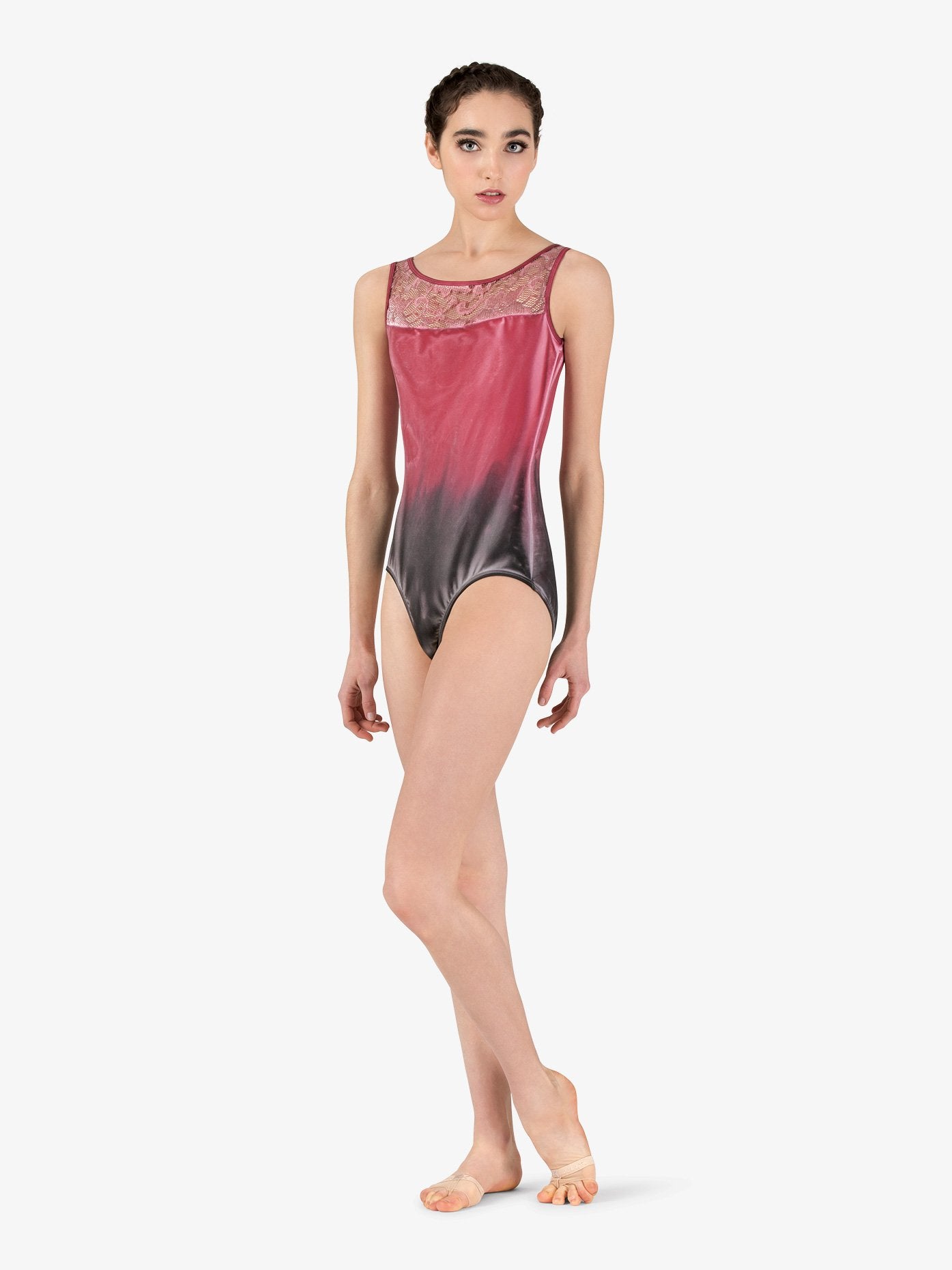 Red and black women's hand-painted boat neck tank leotard