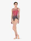 Red and black women's hand-painted boat neck tank leotard
