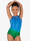 Blue and green hand-painted boat neck tank leotard for girls