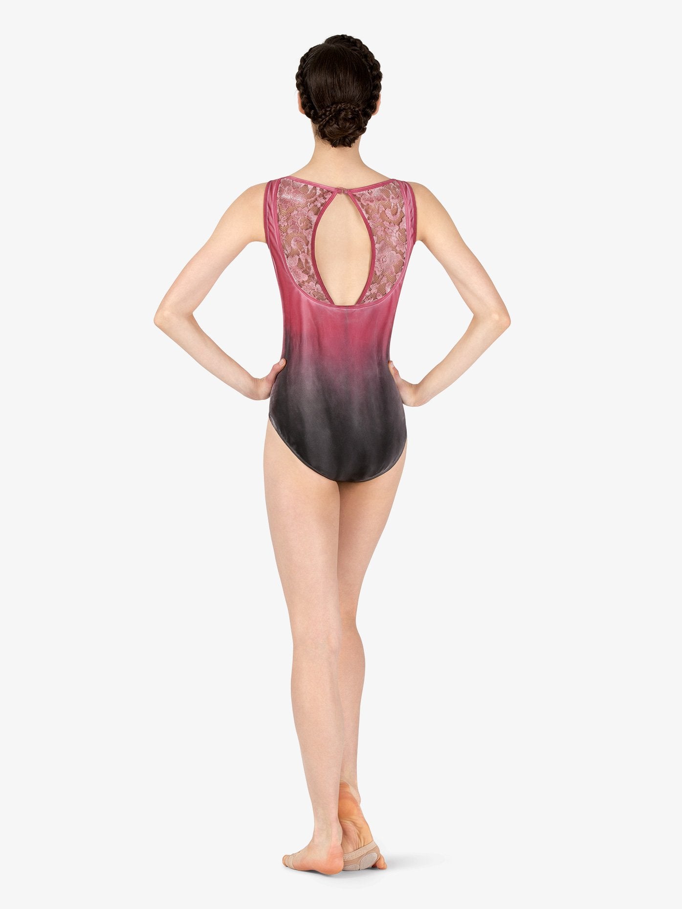 Pink and black girls' hand-painted boat neck tank leotard