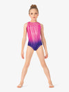Pink and purple girls' hand-painted boat neck tank leotard