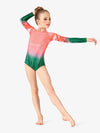 Hand-painted green and pink women's mesh long sleeve leotard